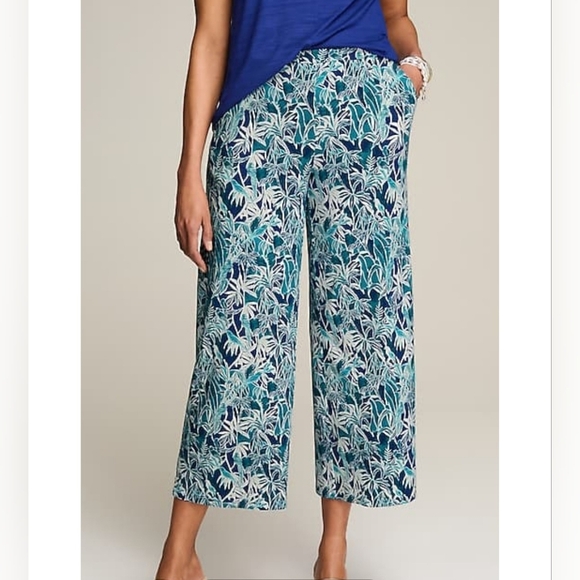 J. Jill Wearever Floral Blue and Green Women's Wide Leg Crop Pants XS NWT - Picture 1 of 7